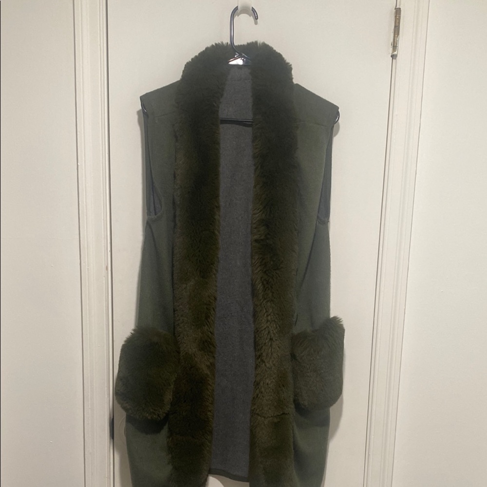 Olive Green Faux Fur Vest